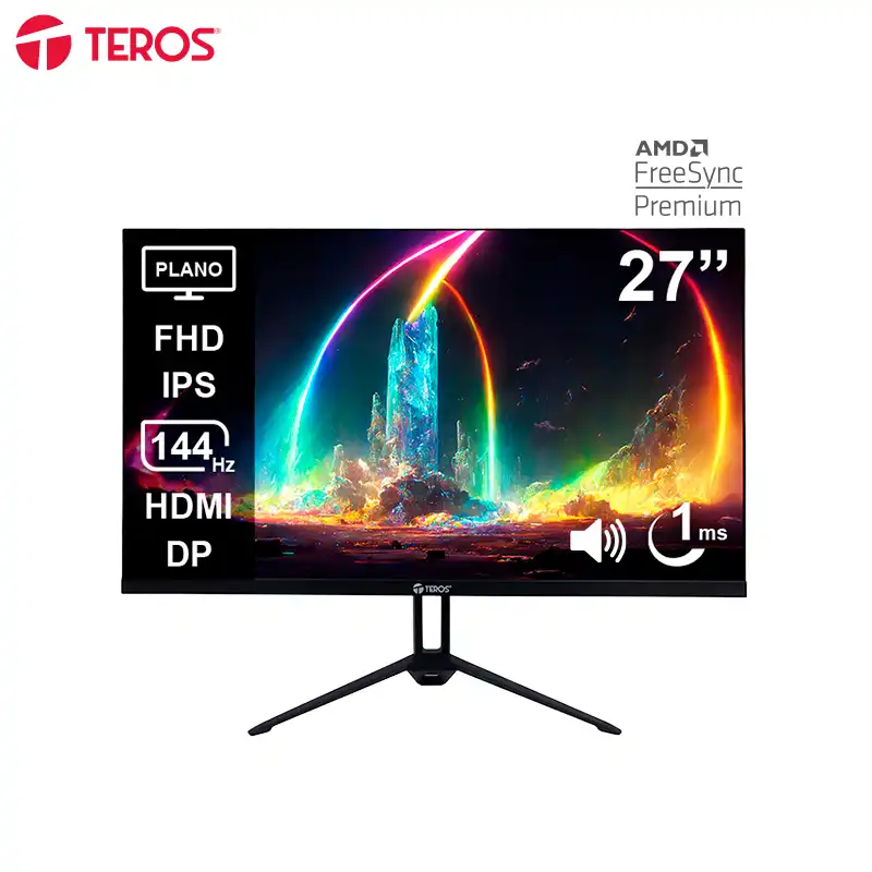 MONITOR PLANO TEROS TE-2714S, 27 FHD IPS, 144HZ,1MS, HDMI,DP, AUDIO OUT, PARLANTES